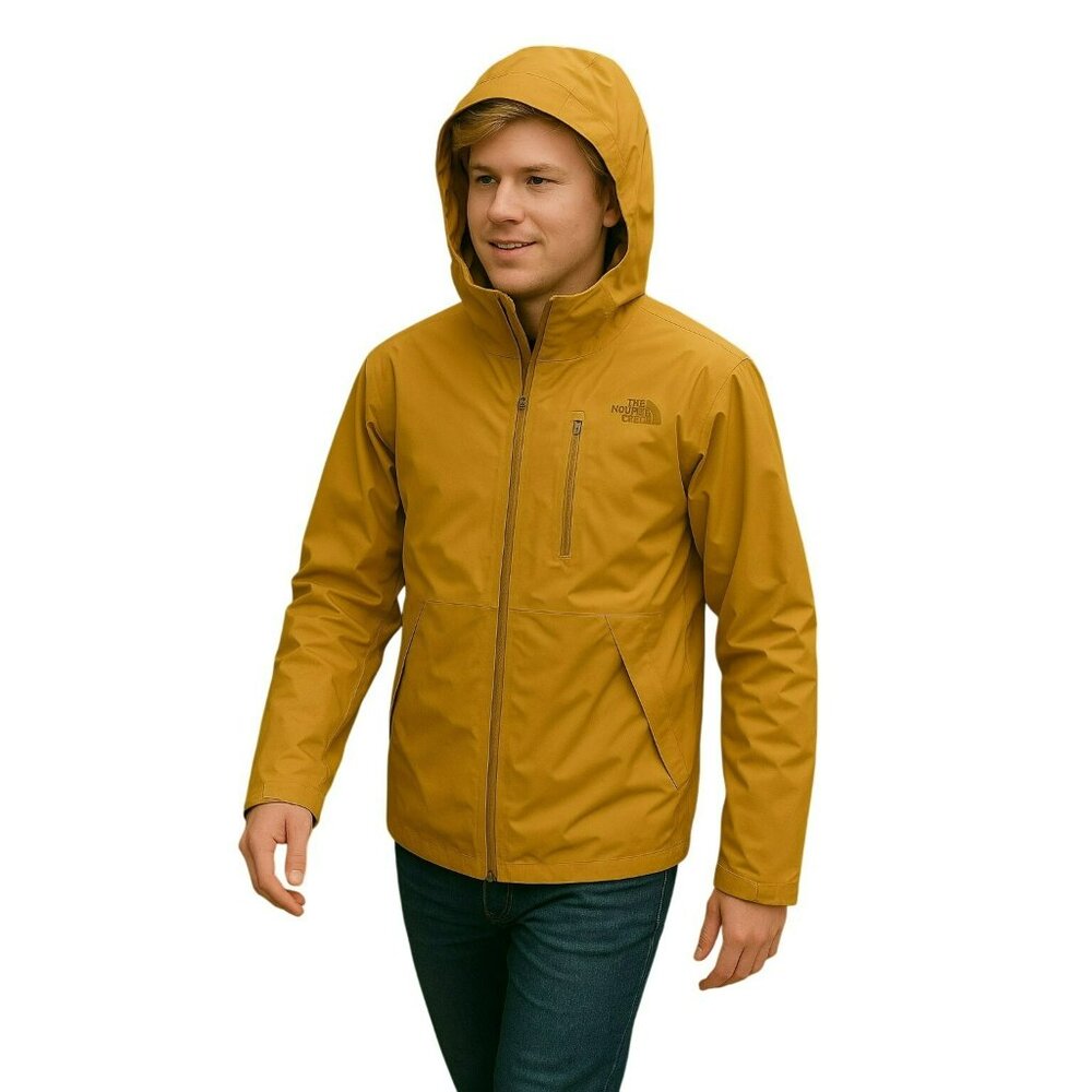 North Face Future Light Mens Medium Hooded Jacket Mustard Waterproof Lightweight
